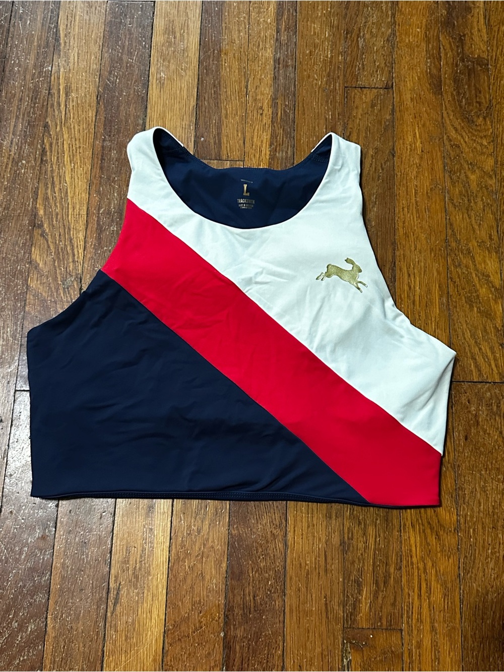 Tracksmith Bell Lap Racing Crop Top – Red/White/Navy – Women’s Large